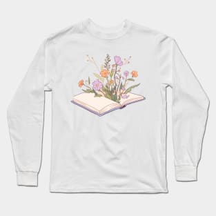 Wildflowers growing from an open book II Long Sleeve T-Shirt